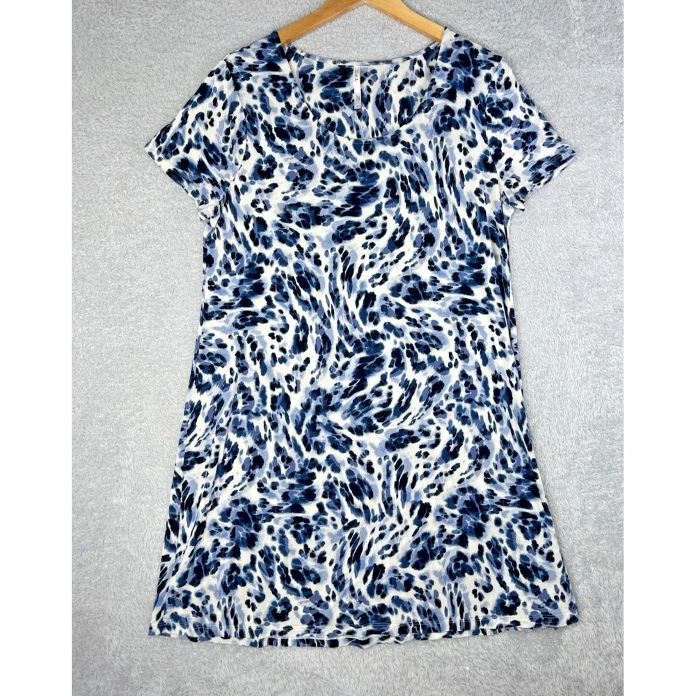 Soma Cool Nights Womens M Sleep Dress Blue Animal Print Short Sleeve Lounge